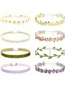 10pcs/Set Minimalist Personalized European&American Style Choker Necklace Collar Bone Chain Set, Short Korean Velvet Necklace