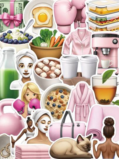 YWWBLD 50 片健身女孩表情贴纸防水 PVC 礼物卡通装饰剪贴簿笔记本电脑行李吉他水杯手机壳 DIY 贴花