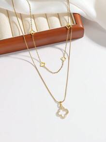 1 Peça Colar de Mulher de Trevos de Quatro Folhas Vazados, Diamante com Aço Titanium Não Desbotante, Adequado para Uso Diário, Presente, Festa
