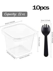 50 个/包 12 盎司带盖塑料甜点杯，透明方形蛋糕杯甜点容器，用于布丁、慕斯、水果酸奶和脆饼，厨房配件