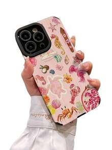 Teléfono anticaída suave con textura de vida marina rosa, X/XS XSMAX 11 12 13 14 15 16 12MINI 13MINI 16E SE4 S22 S23 S24 S25, 1 ud. - Multicolor 2 - Ver 1