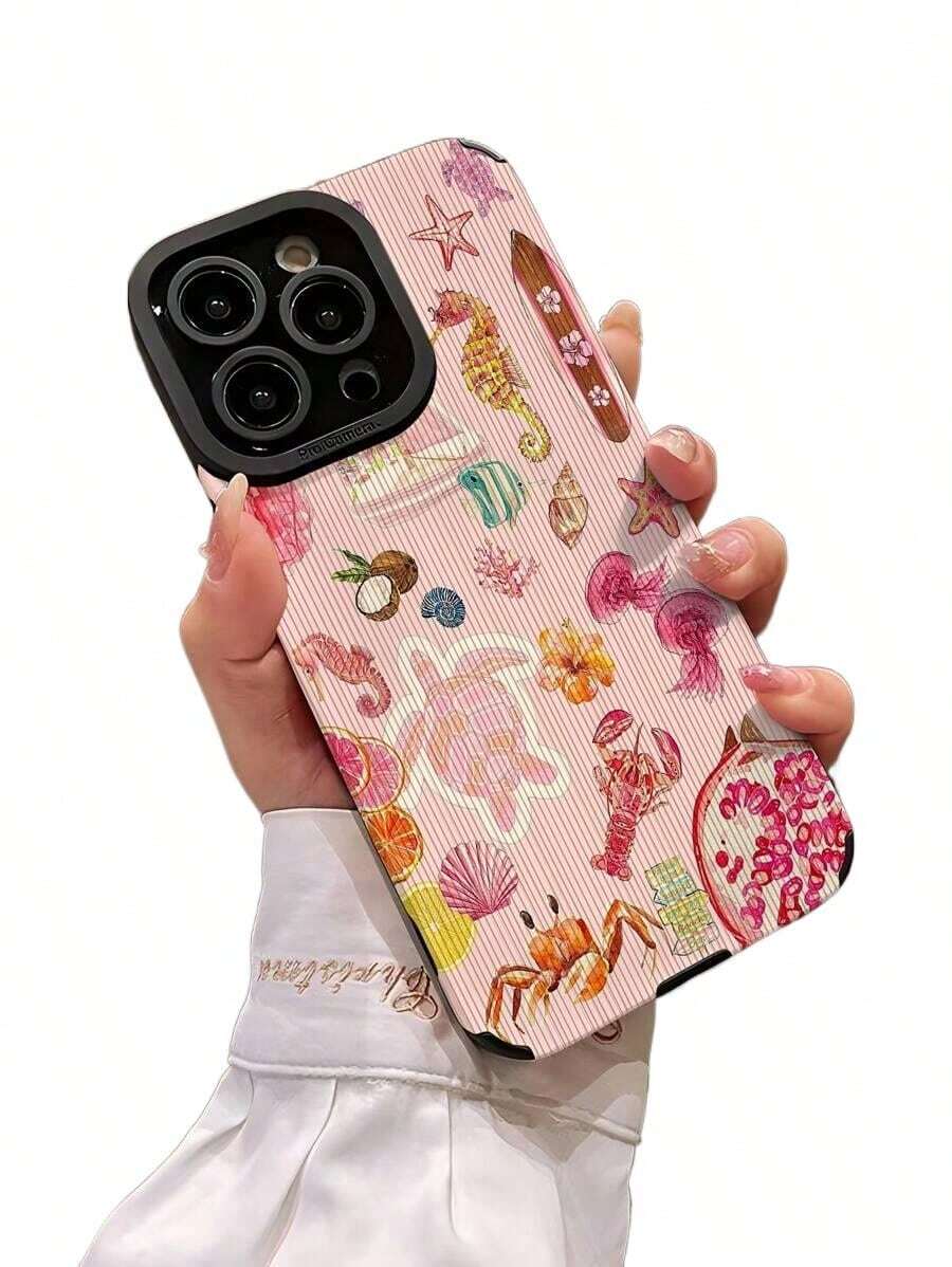 Teléfono anticaída suave con textura de vida marina rosa, X/XS XSMAX 11 12 13 14 15 16 12MINI 13MINI 16E SE4 S22 S23 S24 S25, 1 ud. - Multicolor 2 - Ver 1