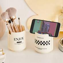 1pc Cream-Color Pen Holder, Multi-Functional Desk Organizer, Can Be Used As Phone Stand, High-Quality For Students And Office