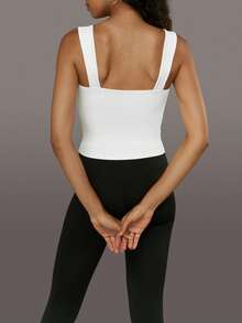 Yefecy Top corto básico de mujer unicolor, top sin mangas elástico casual, top casual de uso diario, ropa de mujer - Blanco - Ver 2