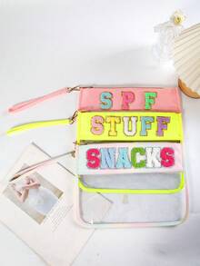 3pcs Bestselling Embroidered Letter Makeup Bag, Transparent PVC Waterproof Handheld Toiletry Pouch Zipper Bag - Multicolor - View 13