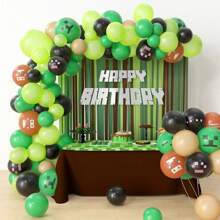 118pcs/Set Miner Themed Handmade Balloon Garland Arch Kit, Green, Brown, Miner Print & Other Latex Balloons, Suitable For Birthday Party, Cartoon/Pixel Video Game Party Decorations