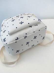 3 Pcs Fashionable Preppy Bow Print Backpack Set,Backpack&Lunch Bag&Pencil Case,With Laptop Compartment Bookbag,Adjustable Strap Bookbag Set,Multi Pockets High-Capacity School Bag Set Multifunctional Daypack Set Idea For Boys/Girls/Teens/College Students/Graduate/Graduate For Daily Use/Vacation/Travel/Back To School - Multicolor - View 9