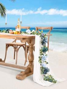6.56Ft Artificial Eucalyptus Garland With Flowers - Wedding Table Decorations, Floral Rose For Centerpieces, Backdrop Wall Flower Vines, Room Decor - 藍色 - 查看 3