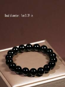 天然黑曜石 1 件黑色手链 - 10-16 毫米，男女皆宜 - 黑色 - 查看 14
