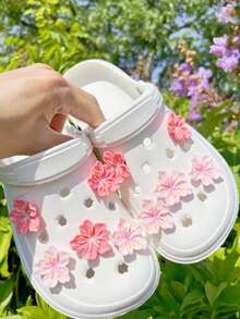 10 piezas de accesorios de moda DIY para zapatos, adornos florales rosados y rosas adecuados para zapatos de playa, sandalias, zuecos huecos, hebillas de zapatos desmontables, regalos de festival - Multicolor - Ver 3