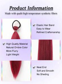 1-2pcs 26 Inch Burgundy DIY Braiding Hair Extensions | Women's Synthetic Yaki Straight Heat Resistant Fluffy Ponytail | Suitable For Halloween, Christmas, Holiday Parties - Burgundy - View 5
