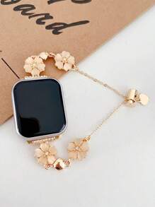 1 Peça Pulseira Compatível com Apple Watch Band 38mm 40mm 41mm 42mm 44mm 45mm 49mm (S10 42)mm (S10 46)mm, Estilo Fashionista Ins, Compatível com Series Ultra/SE/S10/S9/8/7/6/5/4/3/2/1, Acessório de Moda Feminina para Relógio Inteligente, Presente de Dia dos Namorados/Aniversário, Pedra de Olho de Gato em Forma de Flor de Cinco Pétalas com Formato de Coração