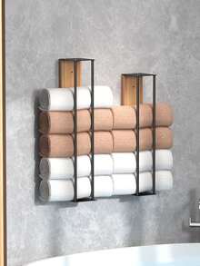 1 件浴室壁挂式毛巾架，毛巾收纳架，壁挂式毛巾架，易于安装，无需打孔或冲孔安装，适用于浴室毛巾收纳，卷起毛巾收纳，浴室配件 - 黑色 - 查看 3