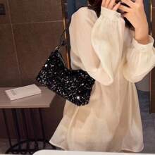 1pc Sequin Shoulder Bag 2025 Summer New Style Texture Fashion Personality Ins Simple Crossbody Large Capacity Party Bag