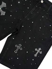 男士街头风格音乐节水钻口袋休闲牛仔短裤，Emo 风格