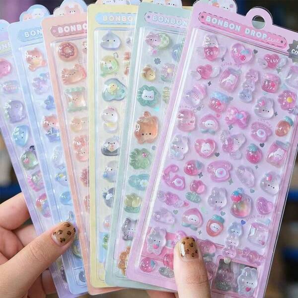 6 Cute Cartoon Animal 3D Stickers - Light Color Design, Suitable For Phone Cases, Hand Account Decorations And Handicrafts, Fun Stickers, Diary Embellishments, 3D Relief Stickers, Graffiti Stickers,For School Supplies,Back To School