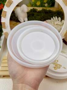 2 件套 - 大号镜面 + 小号圆形杯垫硅胶模具 DIY 简易圆形储物托盘石膏模具家居装饰摆件环氧树脂模具手工艺品制作铸造模具