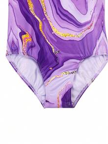 Girls' Gymnastics Tight Jumpsuit Set Girls' Sparkling Ballet Dance Costume Two-Piece Set Sparkling Rolling Shorts - Purple - View 7