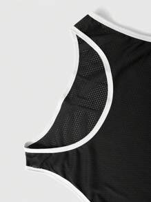 Lonblece 1pc Casual Numeric & English Letter Print Quick-Dry Round Neck Sleeveless Tank Top, Sports Style, Spring/Summer