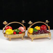 1 Stück Europäischer Stil Luxus Elektroplattierter Eisen & Glas Korb, Obst/Snack Tablett, Wohnzimmer Couchtisch Dekoration