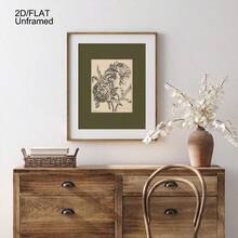 2D/平面，无框，2 件/套鼠尾草绿色墙壁装饰艺术画，复古风格印刷品，深绿色植物帆布海报，花卉素描艺术印刷品，花卉绘画艺术，古董印刷品，房间装饰，客厅装饰艺术，现代家居墙壁装饰艺术，理想的家居礼物创意，适用于客厅书房卧室走廊装饰艺术画