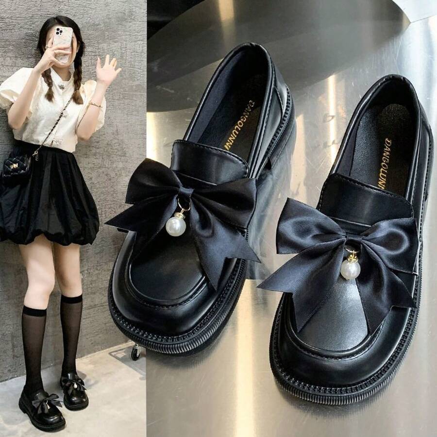 英国スタイルの小さな革靴女性 2025 春の新フレンチローファーフラット片足ソフトソールソフト表面シングルシューズ - ブラック - チェックする 1