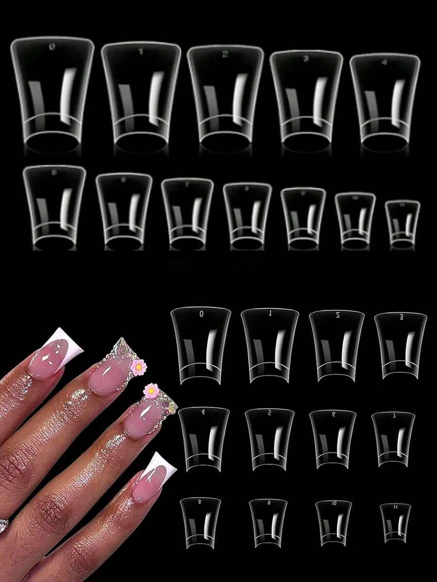 120pcs Short Duck Nail Tips, 12 Sizes Transparent Half Cover Broad Nail Tips, French Fake Nail Tips Suitable For Acrylic Nail Extensions Nails Nail Supplies - Clear - View 1