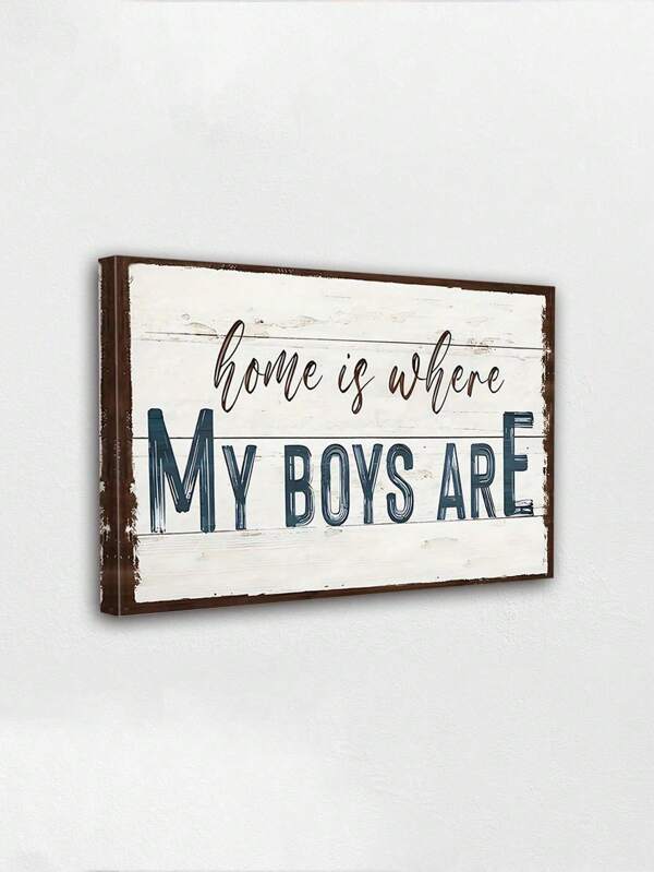 1 Stück Leinwandkunst Poster mit dem sentimentalen Zitat "Zuhause ist, wo meine Jungen sind" in rustikaler Typographie, perfekt um Familienbande zu feiern und ein persönliches Touch in Ihr Zuhause zu bringen, ohne Rahmen