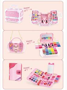 1pc Kids Pretend Makeup Set, Girls Makeup Palette, Princess Handbag, Cosmetic Beauty Vanity Kit, Lipstick, Eyeshadow, Kids Birthday Gift