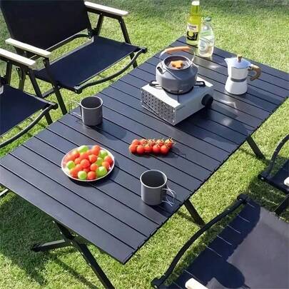 Juego plegable de mesa y sillas de exterior resistente - Estructura de acero al carbono, patas de acero inoxidable, portavasos, tamaño para adultos, portátil para picnic, camping, barbacoa - ¡Perfecto para actividades al aire libre!