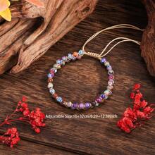 1 Pezzo Bracciale retrò bohémien da donna con pietra imperiale rossa e viola, acquamarina a doppio strato, lavorato a mano in modo semplice, un regalo quotidiano perfetto