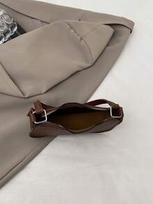 新款女式时尚简约单肩包休闲通勤腋下手提包小巧小众托特包纯色荔枝纹咖啡色