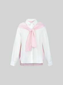 女士休闲百搭二合一系带衬衫 - 粉色 - 查看 3