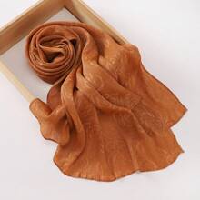 1pc Women Classic Solid Color Rose Embossed Pleated Scarf, Lightweight Breathable Casual Elegant, Suitable For Outings, Daily Wear, Fashion Traveling, Shawl