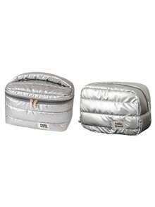 1套大容量便携式化妆品和护肤品收纳包，防水亮面洗漱包，柔软云状化妆包，高颜值手提洗漱包