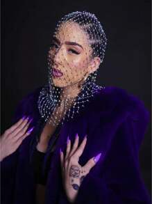 Bonés femininos com decoração de strass brilhantes, rede de pesca com buracos, máscara facial completa, lenço de cabeça, chapéus para festa e escola