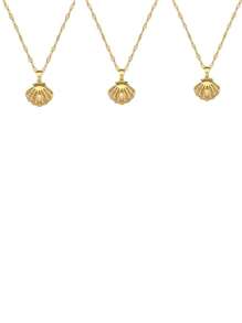 1pc 18K Gold Plated Stainless Steel Hollow Shell Pearl Pendant Necklace For Women Party