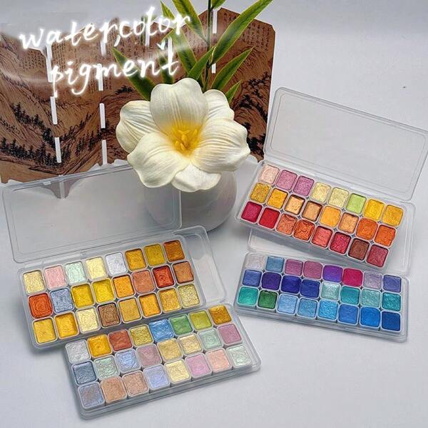1 pezzo da 24 colori Pittura ad acquerello perlescente di alta qualità - colori tradizionali dei fiori di Dunhuang e della Città Proibita - Articoli per pittura artistica premium per adulti, forniture scolastiche, per il ritorno a scuola