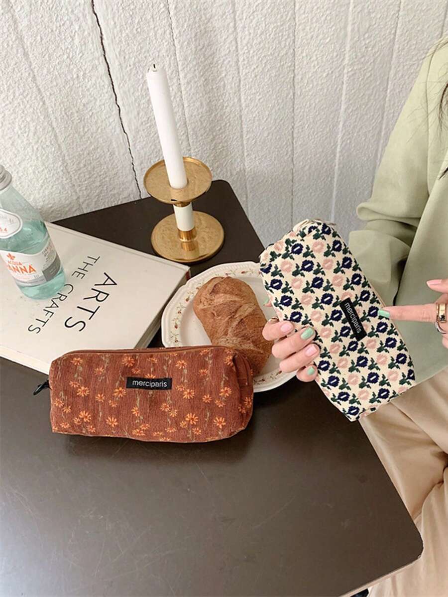 1 件复古艺术化妆刷收纳袋便携式化妆收纳整理袋带拉链多功能铅笔盒适合女士和女孩适合日常使用旅行必需品度假暑假返校学校用品袋学校旅行包女士化妆包旅行用品