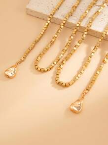 1pc Bohemian Geometric Square Beaded Teardrop Tassel Long Necklace, Luxurious Vacation Party Jewelry Gift For Women & Couples, Versatile Wear (Multiple Wearing Styles)