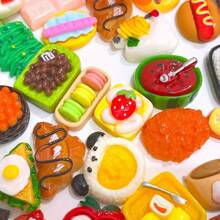[10/20/30/50/60 peças] Miniaturas de resina sortidas para simulação de alimentos, garrafas de bebida, grampos de cabelo multicoloridos faça você mesmo, capas de celular, ímãs de geladeira, decoração para casa de bonecas, suprimentos para fabricação de joias