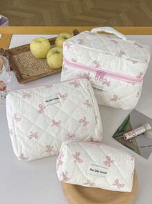 S/M/L 粉色蝴蝶结图案返校化妆包，花卉化妆包，美观洗漱旅行收纳包，女士女孩印花大号旅行复古绗缝化妆包，女士护肤品收纳包，印花花卉化妆品收纳袋，圣诞礼物，化妆包，旅行，女士礼物，女士旅行必备，化妆包，手拿包/小手提包，化妆品收纳包，化妆刷收纳袋，迷你化妆包，大容量化妆包，女士礼物，圣诞礼物，女士礼物创意