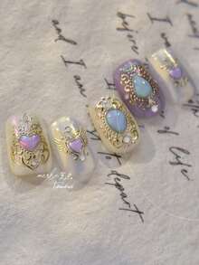 1 件闪光宝石烫印指甲贴纸 - 极光心形彩色闪光激光果冻宝石波点指甲装饰节日狂欢节指甲礼物，DIY 或美甲沙龙美甲贴花，自粘美甲用品 - 淡紫色 - 查看 6