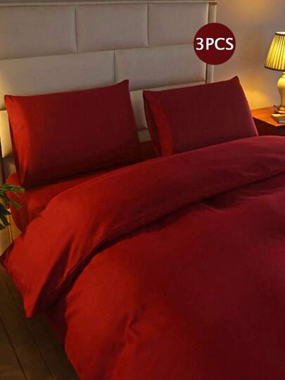 Conjunto de cama de 3 peças de cor sólida: macio e confortável, adequado para decoração de Natal em quartos, hotéis, dormitórios escolares