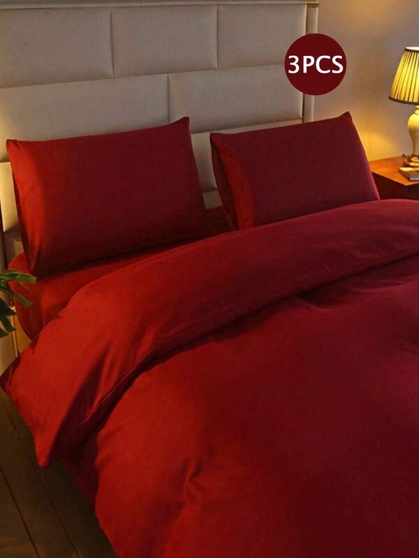 Conjunto de cama de 3 peças de cor sólida: macio e confortável, adequado para decoração de Natal em quartos, hotéis, dormitórios escolares