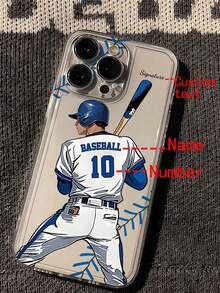 1pc Customizable Baseball Theme Transparent Phone Case, Compatible With IPhone 16 Pro Max/15/17/13/12 Mini/11/XS Max/6 7 8 Plus, Made Of TPU Material, Best Gift For Baseball Fans - White - View 1