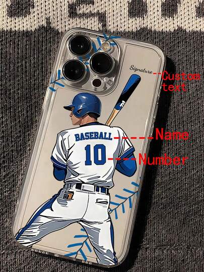 1 pieza Funda de teléfono transparente personalizable con tema de béisbol, compatible con iPhone 16 Pro Max/15/17/13/12 Mini/11/XS Max/6 7 8 Plus, hecha de material TPU, el mejor regalo para fanáticos del béisbol