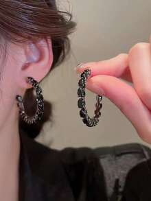 镶嵌黑色锆石耳环，时尚百搭耳环，超闪亮个性耳饰 - 黑色 - 查看 1