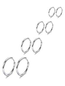 8pcs Solid Stainless Steel Round Hoop Earrings Set, Unisex, Stackable, 18K Gold Plated Mini Cartilage Hoops - Ear Studs - View 4