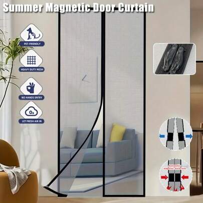 AIYYIPA Cortina de mosquitera negra de verano, versión mejorada, anti-arañazos, anti-perro/gato, malla de alta transparencia, cierre magnético, cierre automático, reforzada, diseño invisible, transpirable, sin necesidad de perforación, adecuada para dormitorio, sala de estar, cocina, balcón, puertas interiores y exteriores